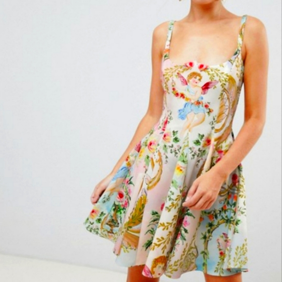 ASOS DESIGN Cherub Print Mini Skater Dress Art - Picture 1 of 5